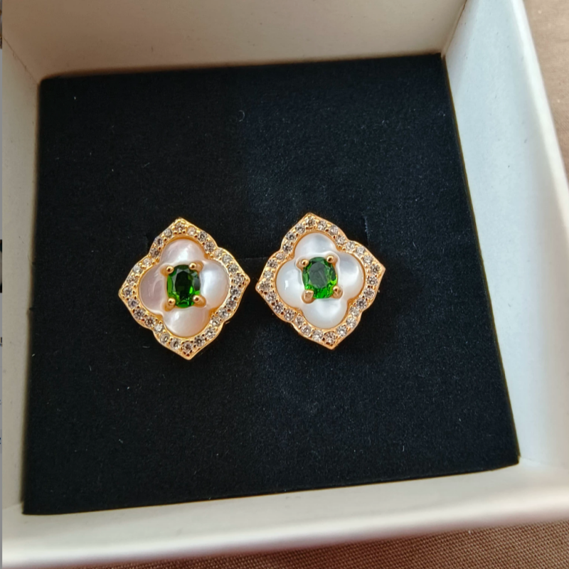 Floral Diopside Shell Earrings