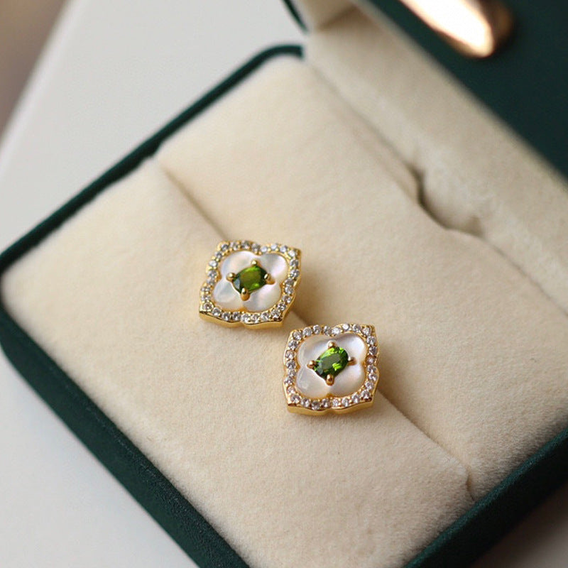 Floral Diopside Shell Earrings