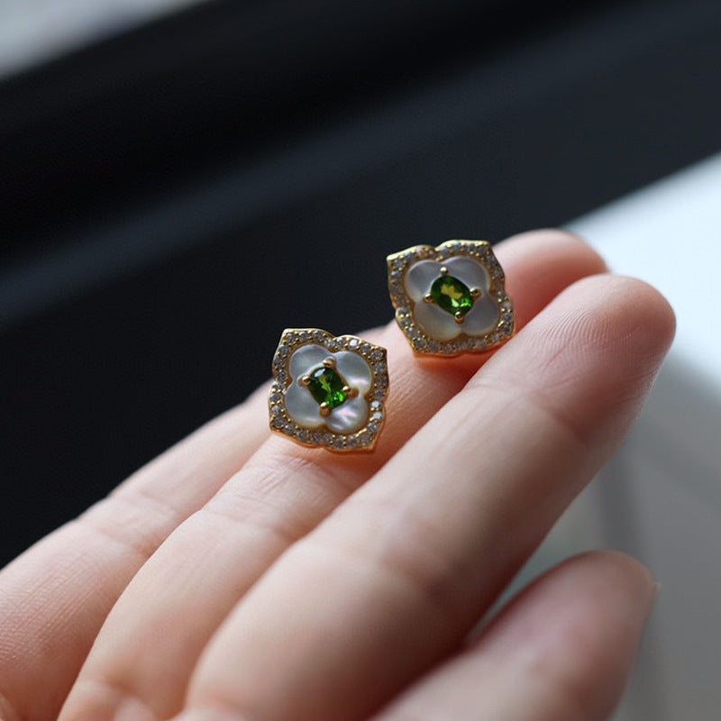 Floral Diopside Shell Earrings
