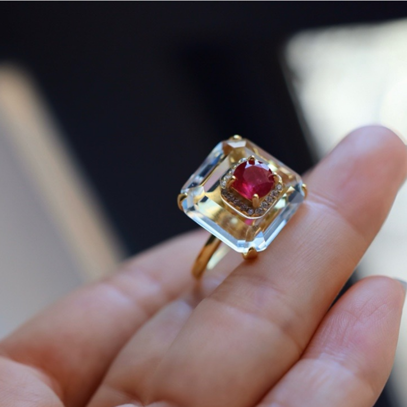 Ruby & Rock Crystal Statement Ring