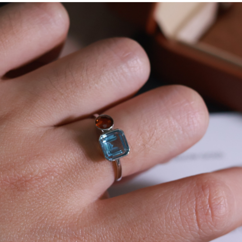 Swiss Blue Topaz & Citrine Open Rings