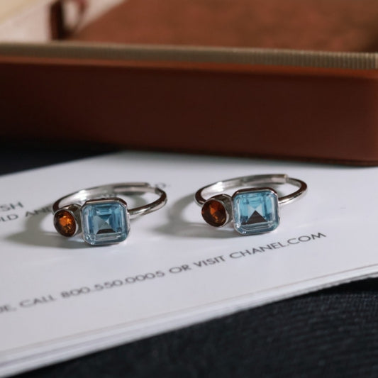 Swiss Blue Topaz & Citrine Open Rings