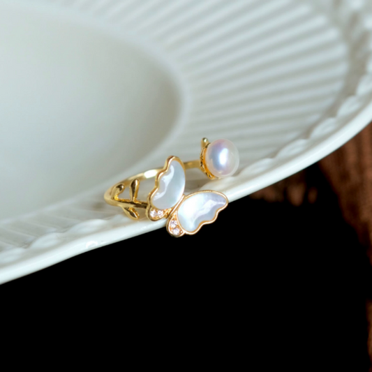 Open Butterfly Pearl Ring