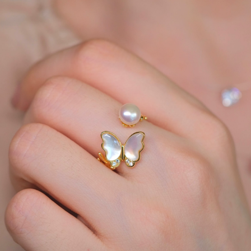 Open Butterfly Pearl Ring
