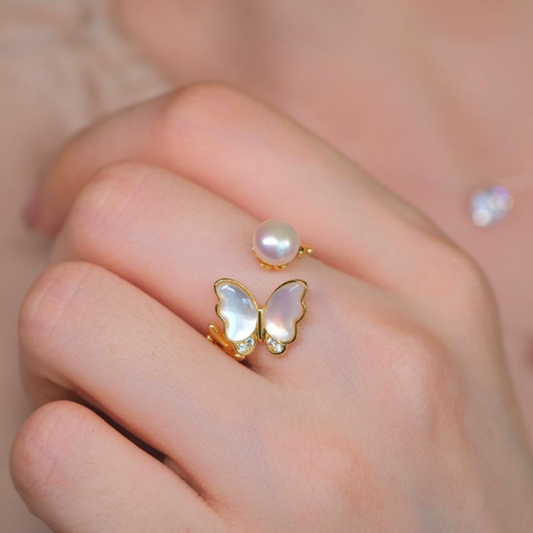 Open Butterfly Pearl Ring