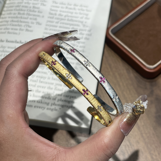 Vintage Clover Zircon Bangle & Ring Set