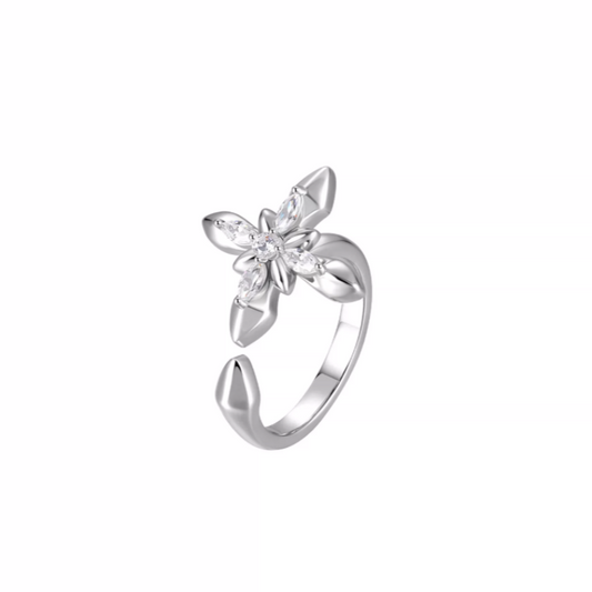 Cross & Four-Pointed Star Open Ring
