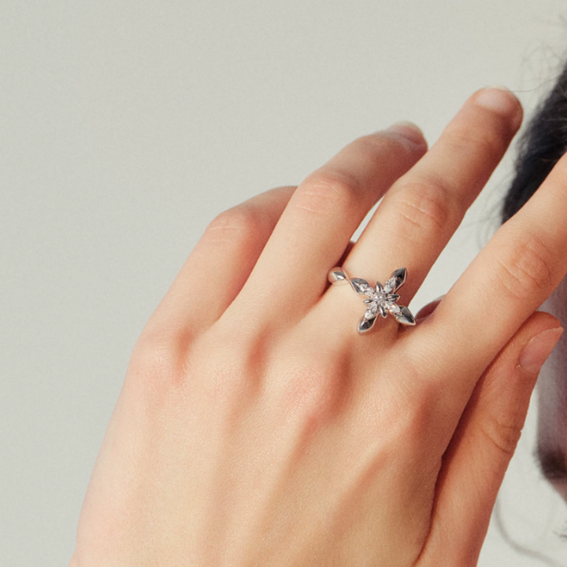 Cross & Four-Pointed Star Open Ring