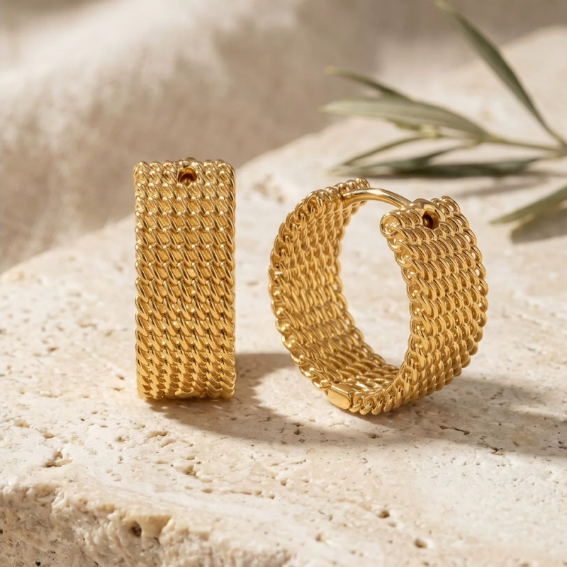 Mesh Woven Gold Hoop Earrings