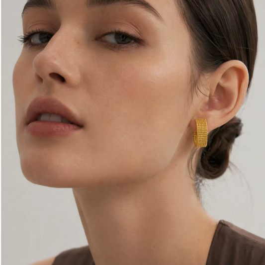 Mesh Woven Gold Hoop Earrings