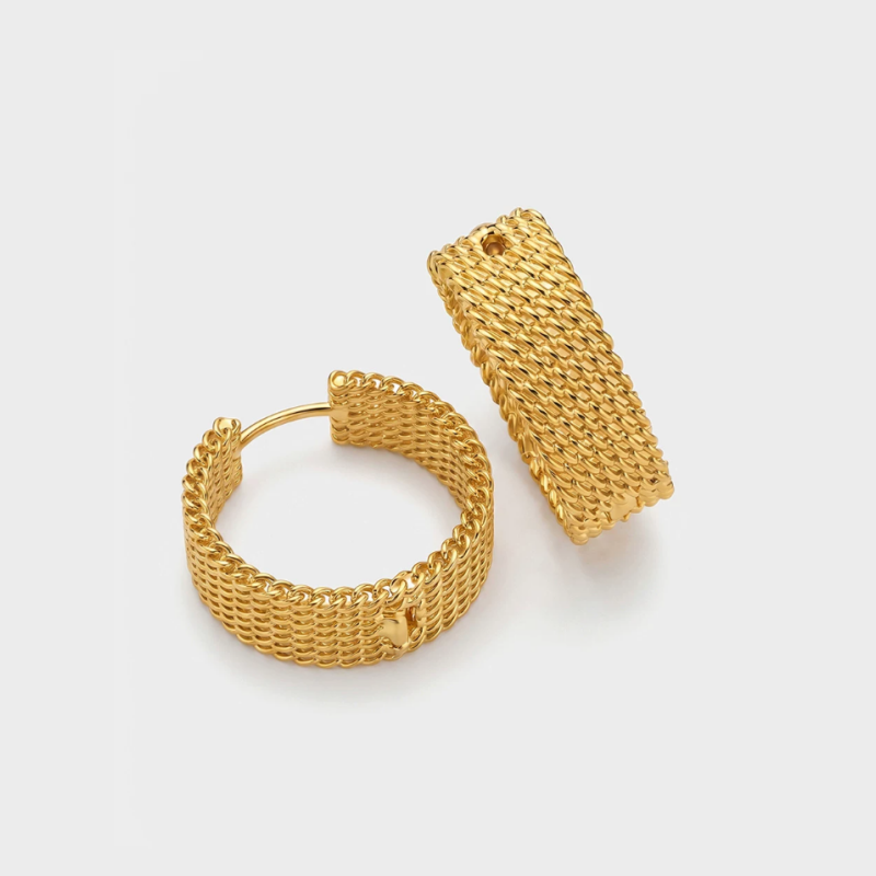 Mesh Woven Gold Hoop Earrings