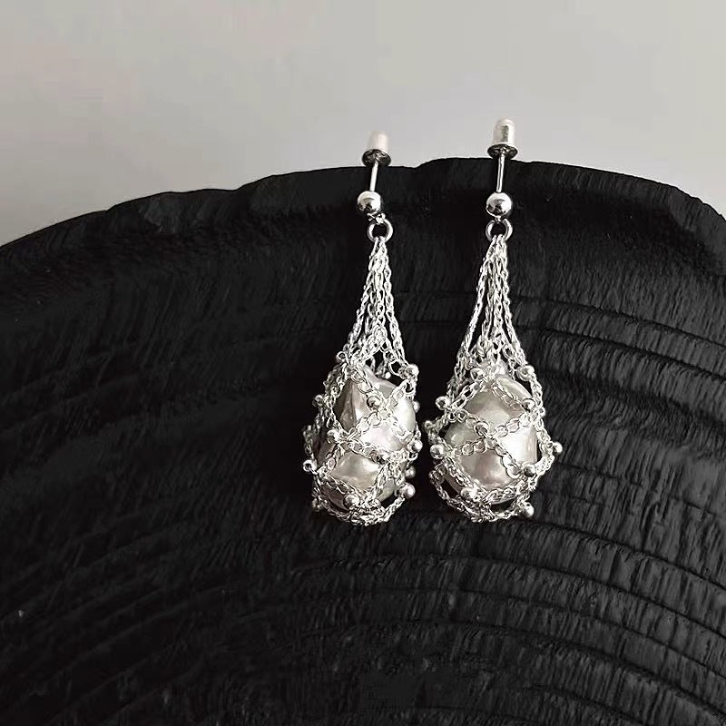 Caged Baroque Pearl Drop Earrings