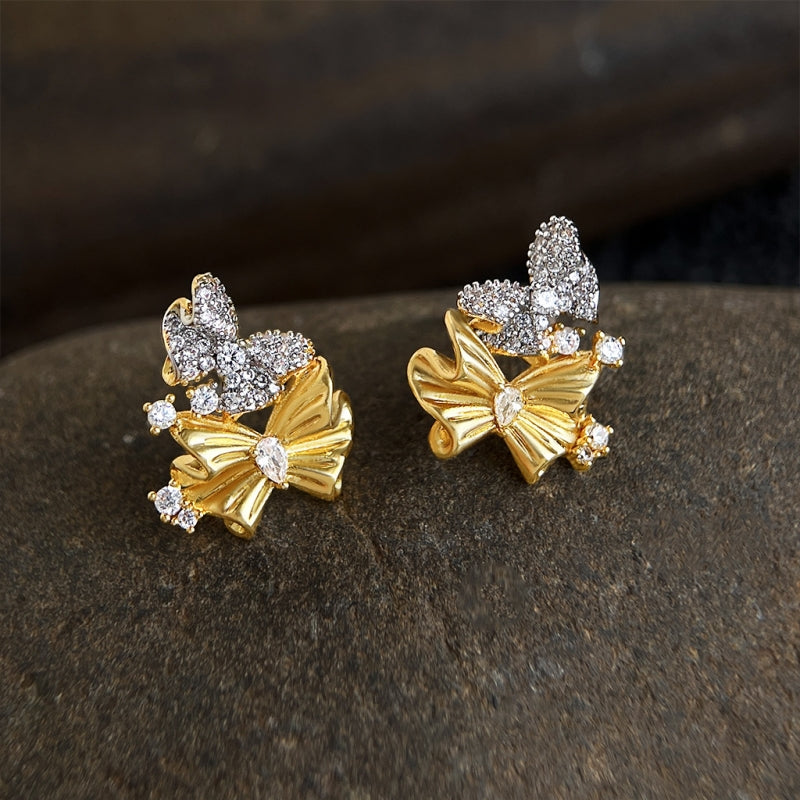 Double Bow Butterfly Earrings