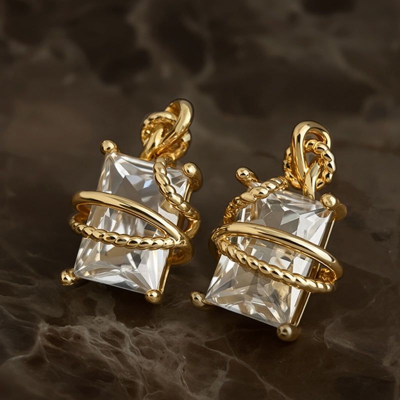 Twisted Gold-Wrapped Zircon Earrings