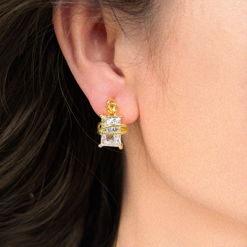 Twisted Gold-Wrapped Zircon Earrings