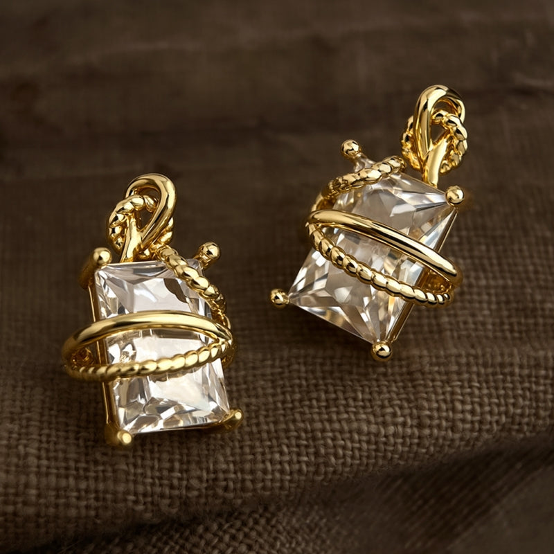 Twisted Gold-Wrapped Zircon Earrings