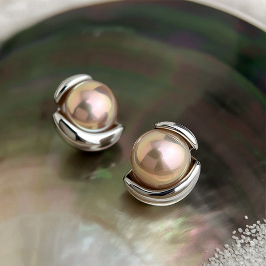 Sleek Silver & Pink Pearl Studs