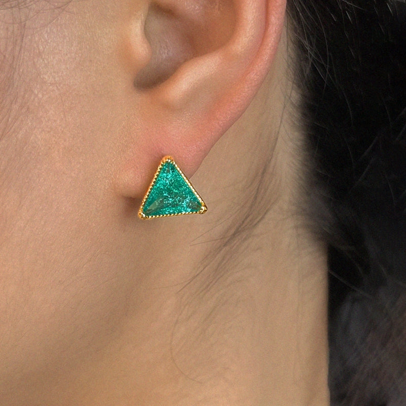 Ice-Flower Green Triangle Studs