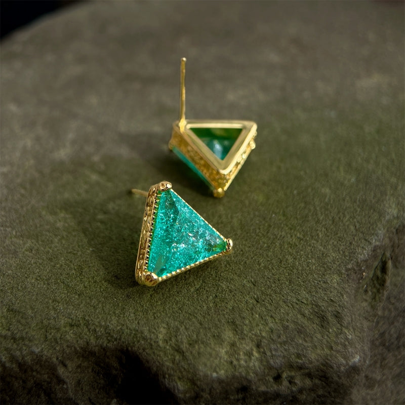 Ice-Flower Green Triangle Studs