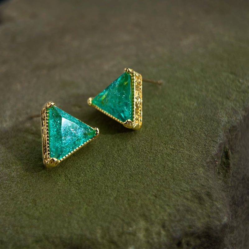 Ice-Flower Green Triangle Studs