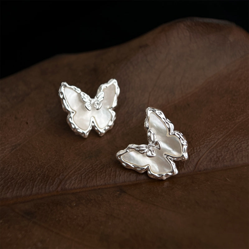 Silver Framed MOP Butterfly Earrings