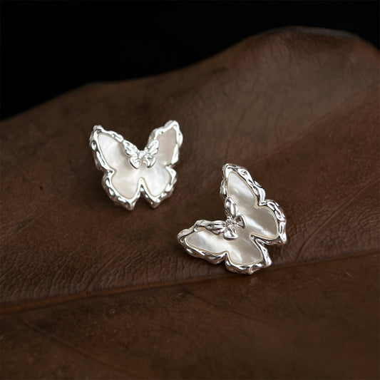 Silver Framed MOP Butterfly Earrings