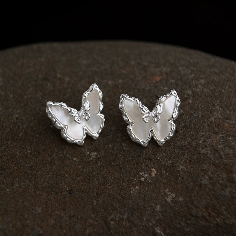 Silver Framed MOP Butterfly Earrings
