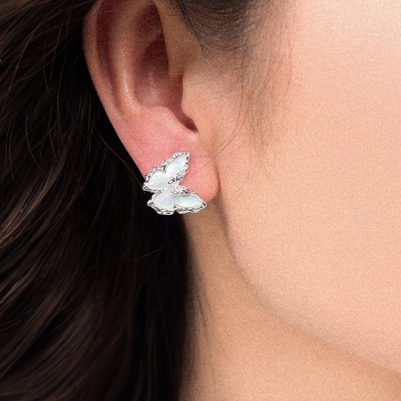Silver Framed MOP Butterfly Earrings