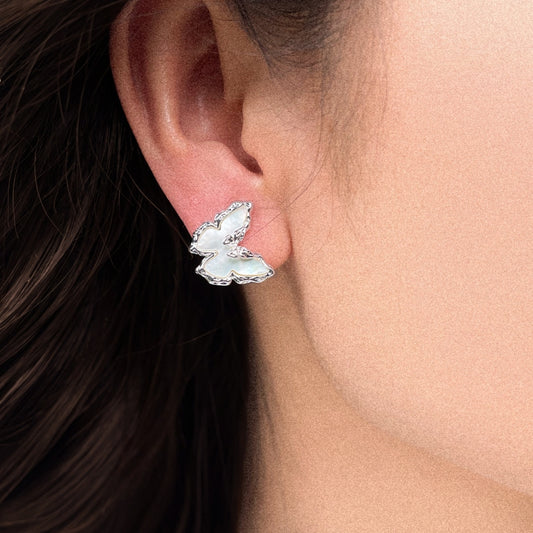 Silver Framed MOP Butterfly Earrings