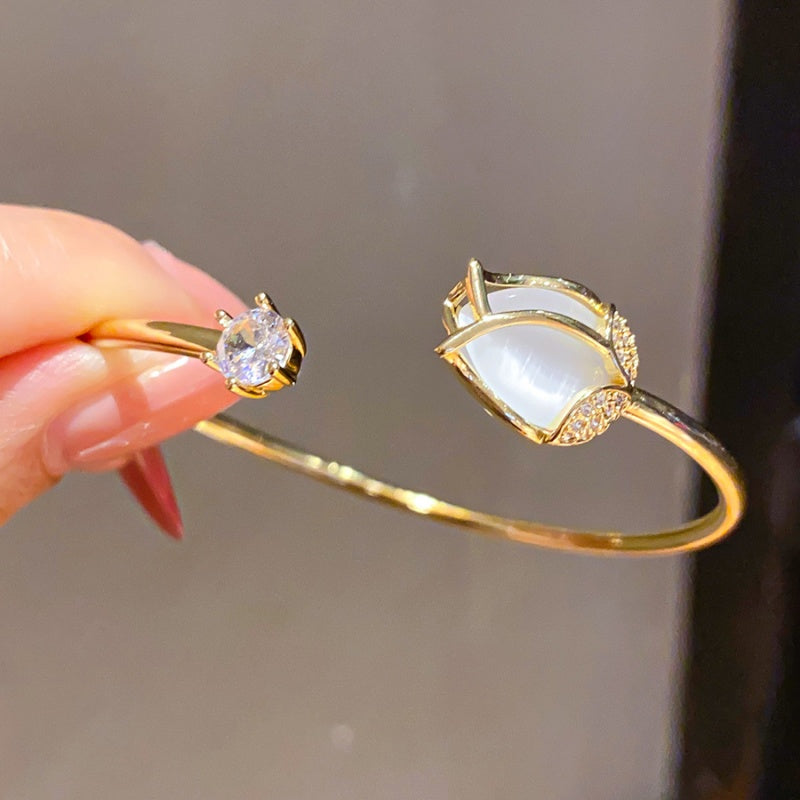 Sparkling Zircon Cuff Bracelet (Open-Ended)