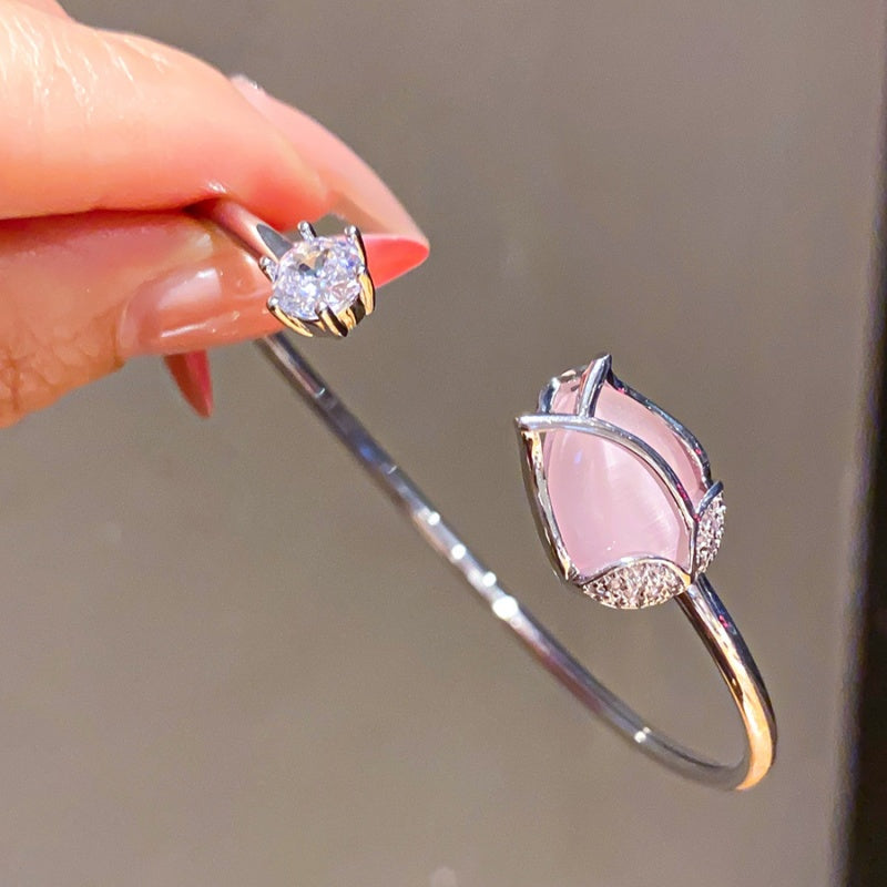 Sparkling Zircon Cuff Bracelet (Open-Ended)