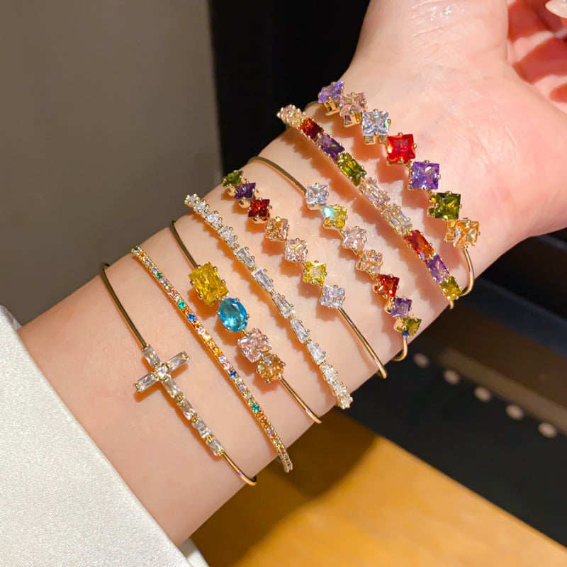 Sparkling Zircon Cuff Bracelet (Open-Ended)