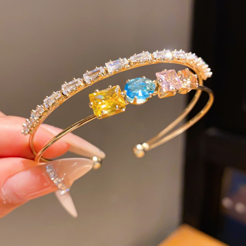 Sparkling Zircon Cuff Bracelet (Open-Ended)
