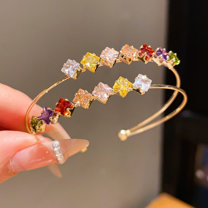 Sparkling Zircon Cuff Bracelet (Open-Ended)
