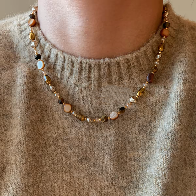 Earthy Tone Tiger’s Eye Beaded Layered Necklace