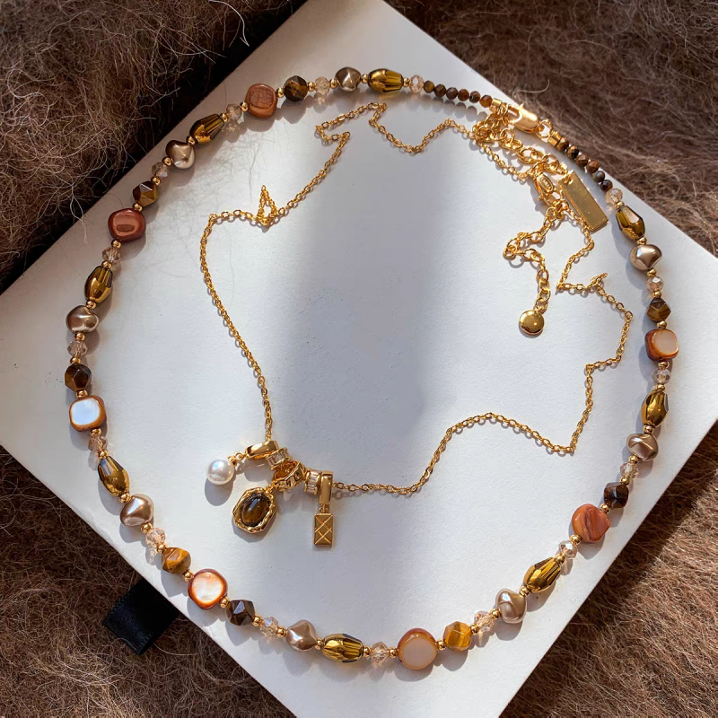 Earthy Tone Tiger’s Eye Beaded Layered Necklace
