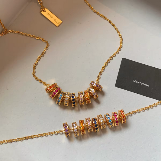 Rainbow Crystal Beaded Barrel Necklace