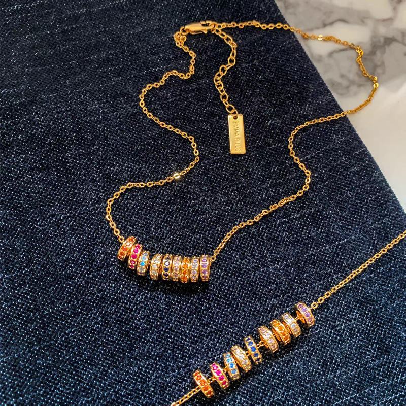 Rainbow Crystal Beaded Barrel Necklace