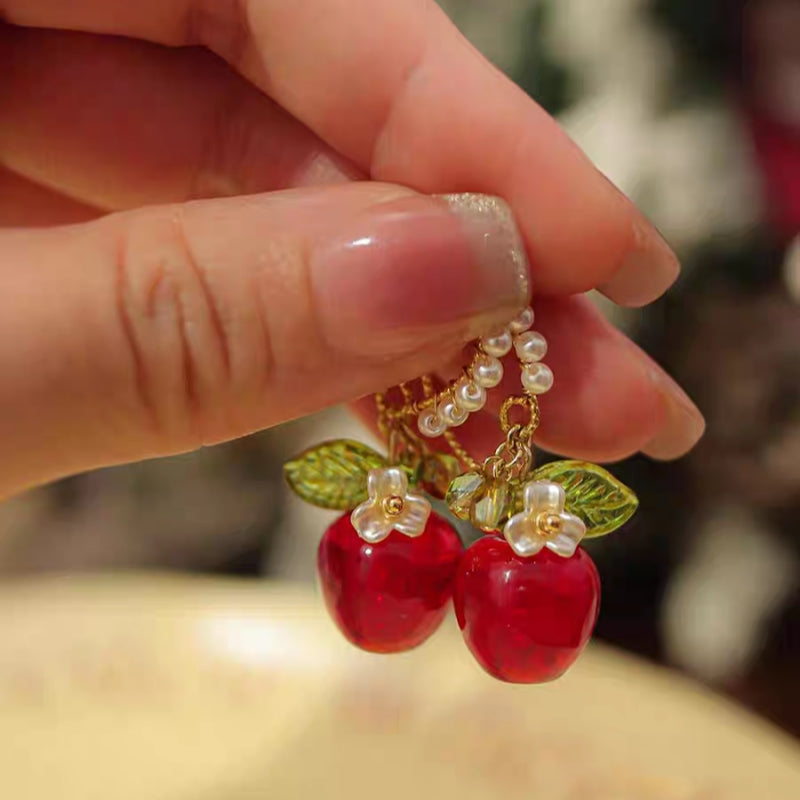 Scarlet Apple Glass Earrings