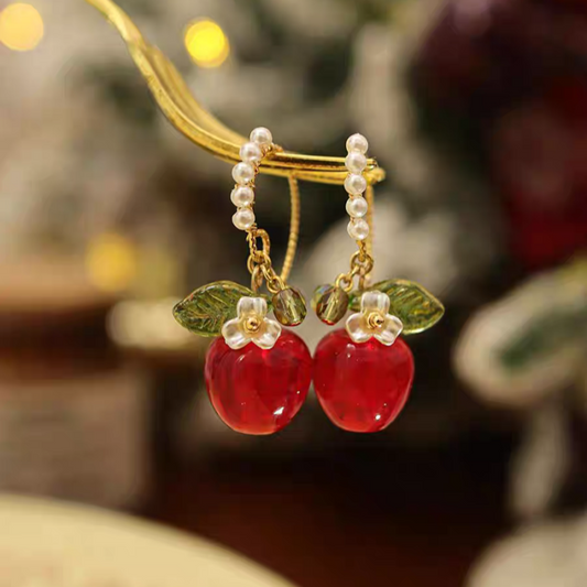 Scarlet Apple Glass Earrings
