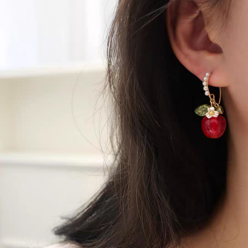 Scarlet Apple Glass Earrings