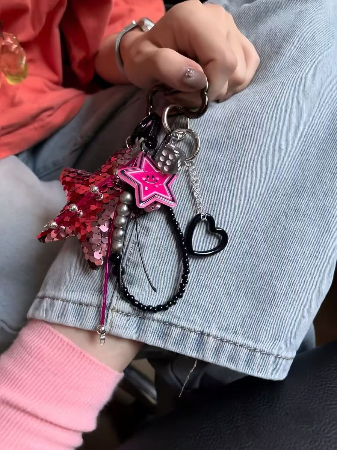 Black glitter stars Bag Charm