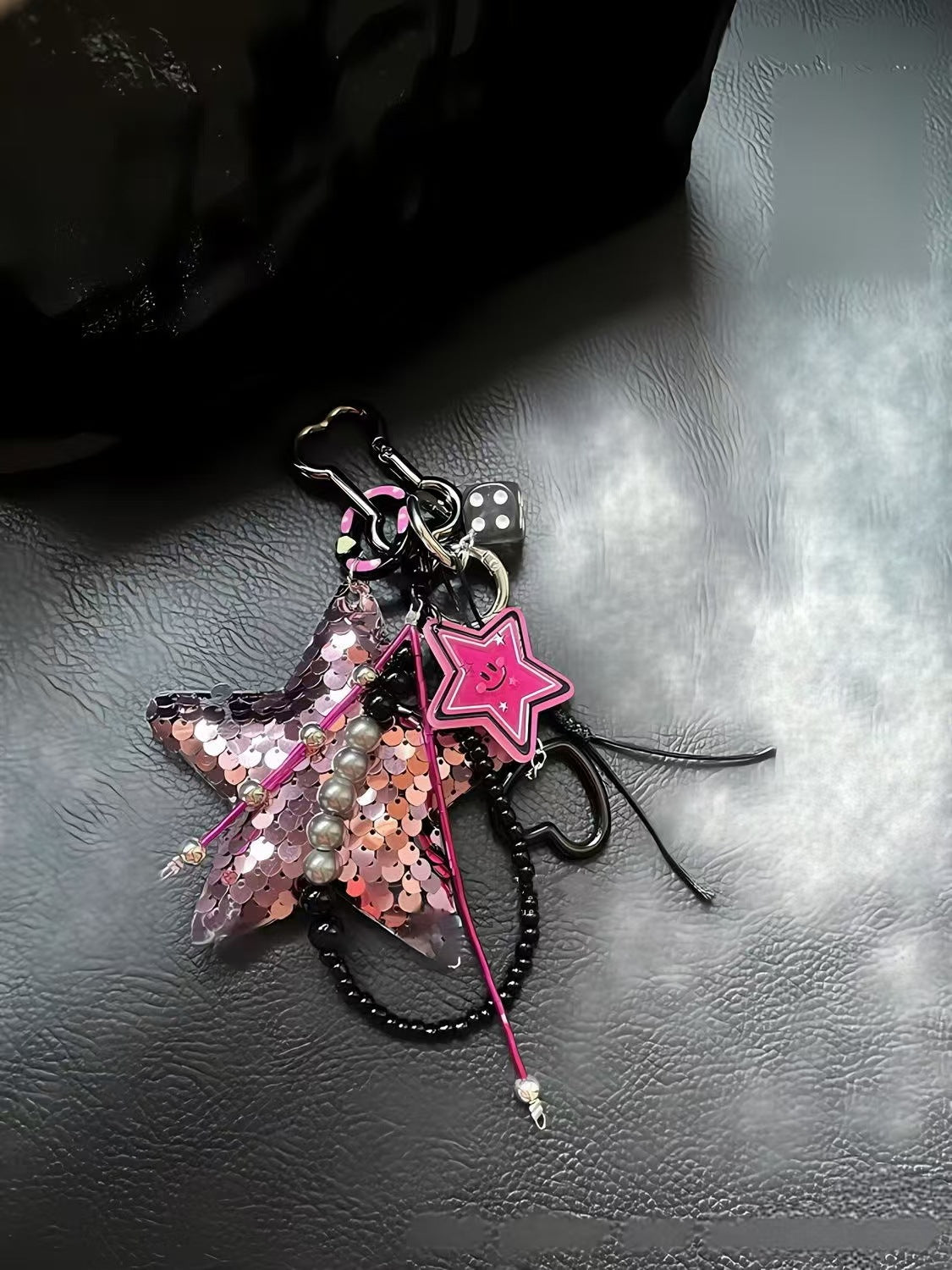 Black glitter stars Bag Charm