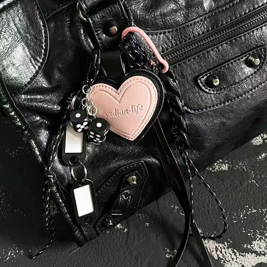 Ins black pink heart Bag Charm