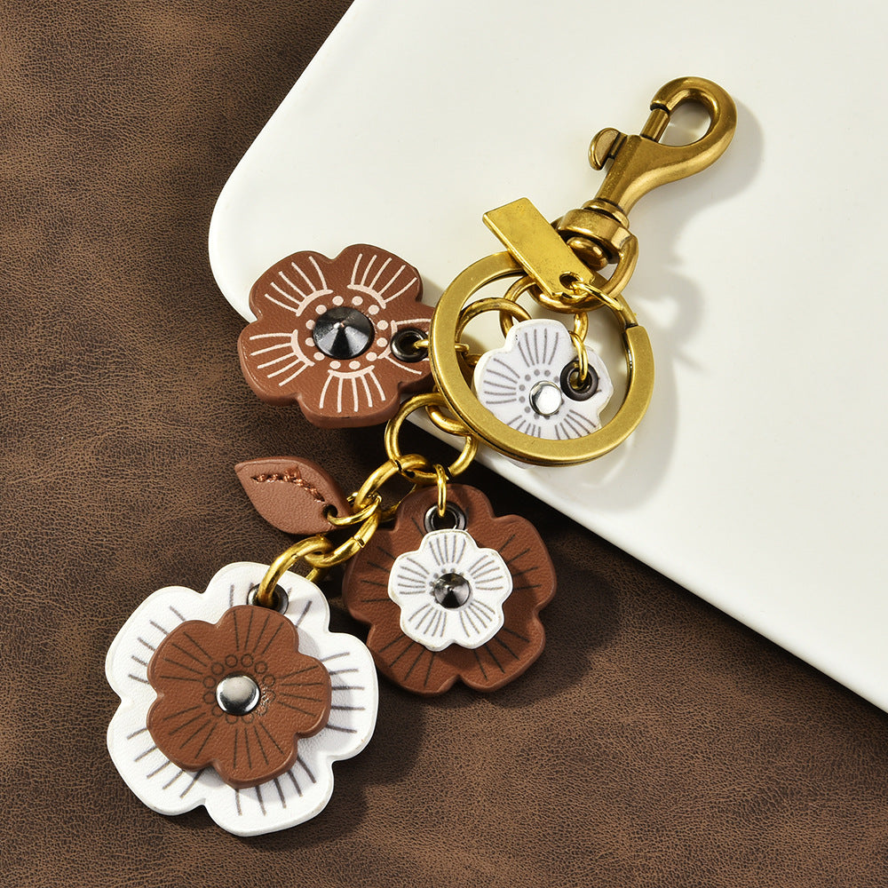 Brown white floral chain Bag Charm