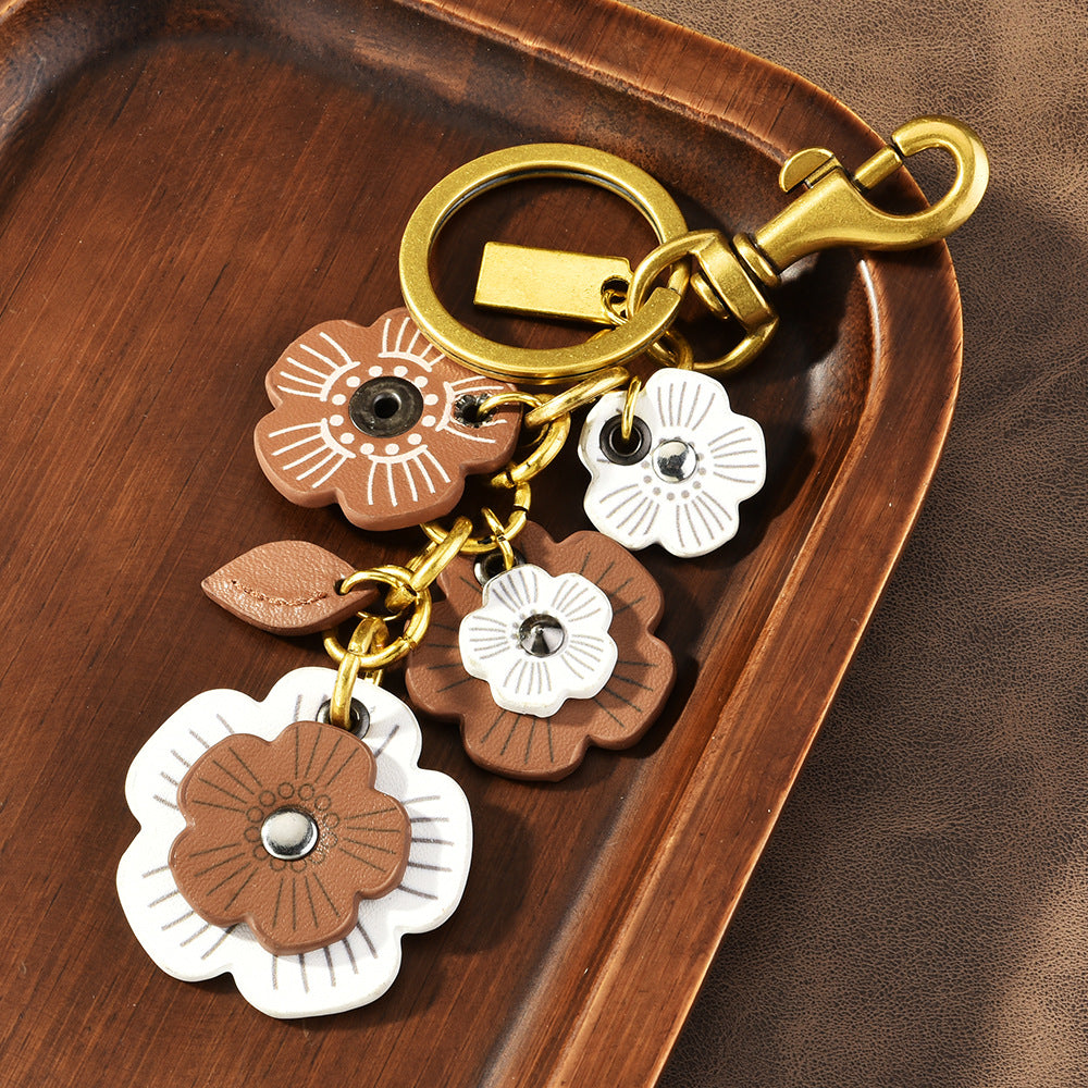 Brown white floral chain Bag Charm