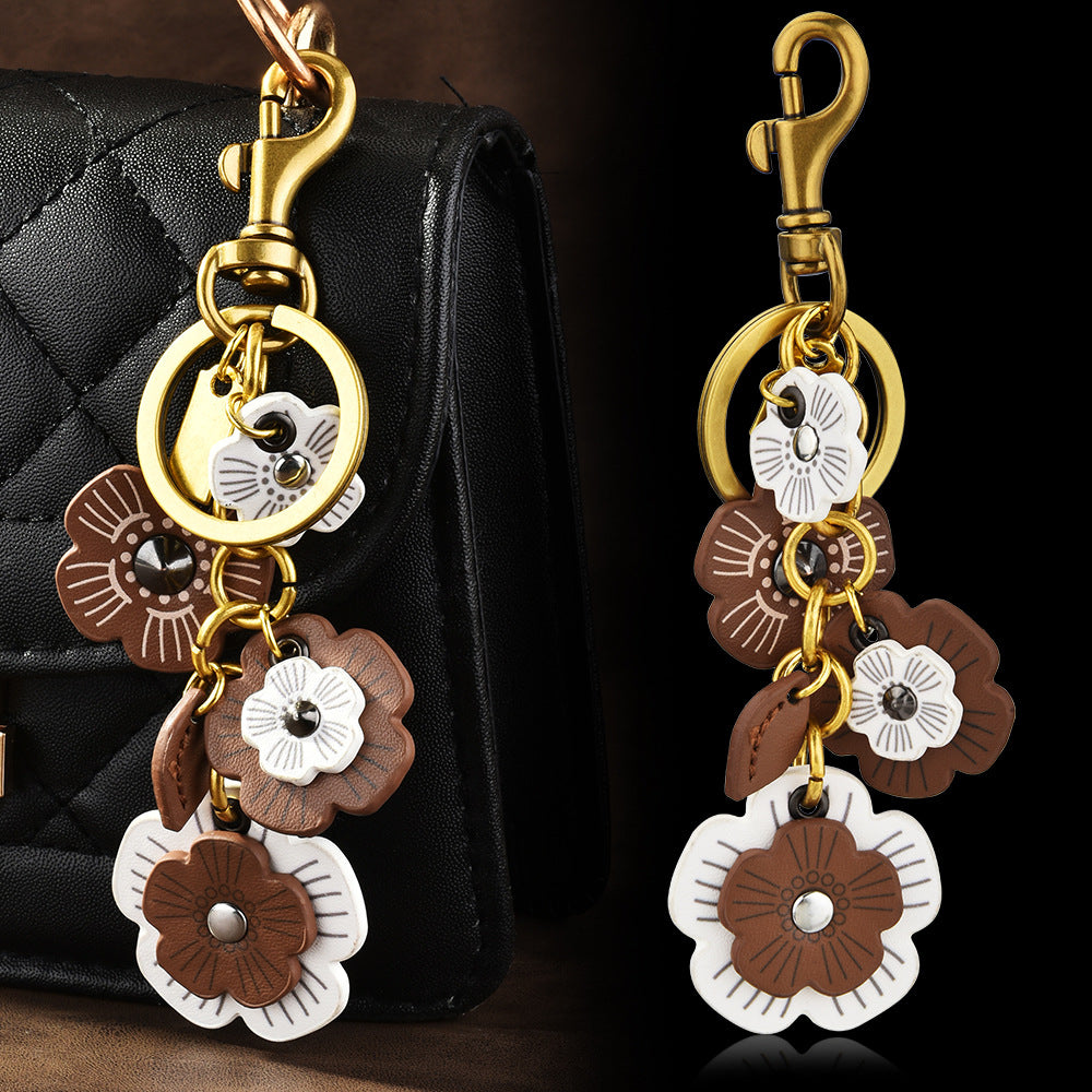 Brown white floral chain Bag Charm