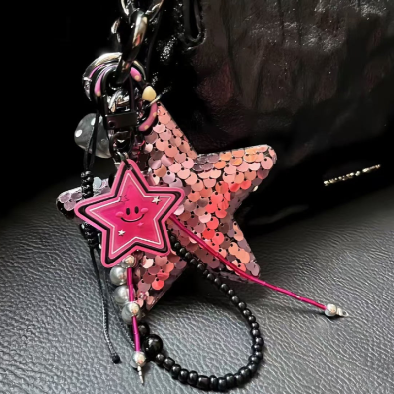 Black Glitter Stars Bag Charm
