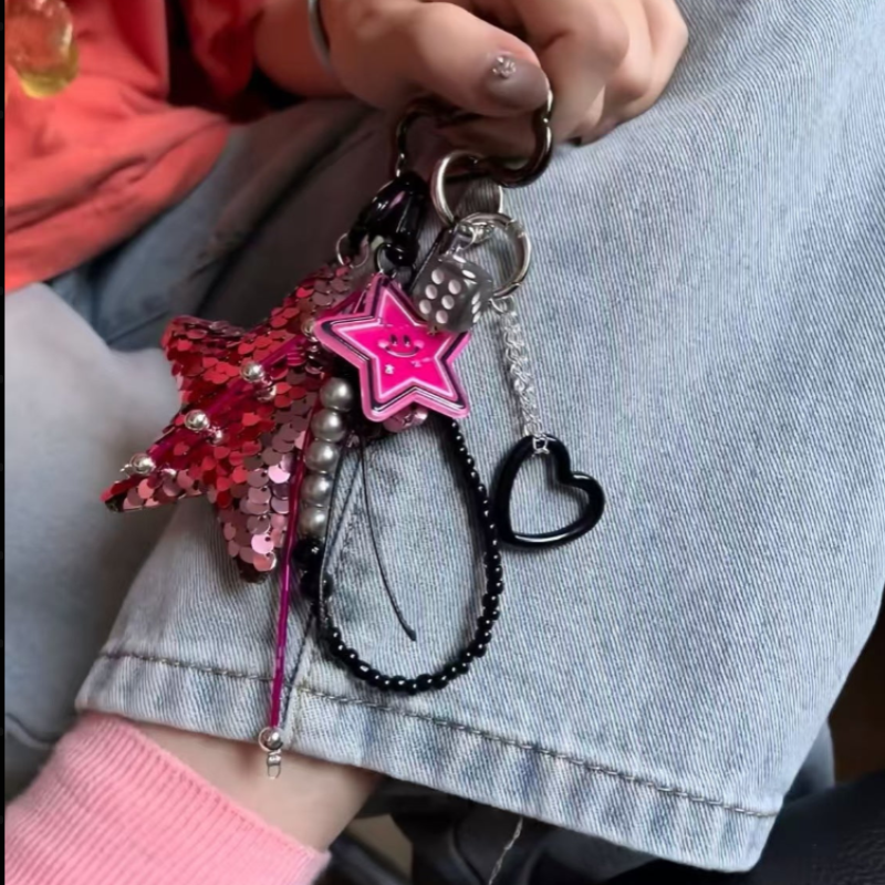 Black Glitter Stars Bag Charm