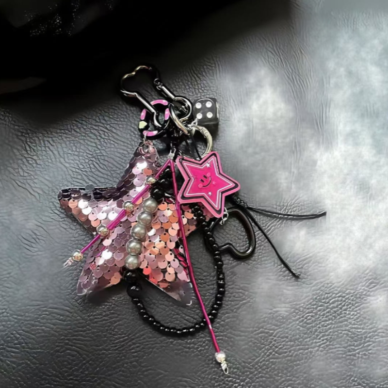 Black Glitter Stars Bag Charm